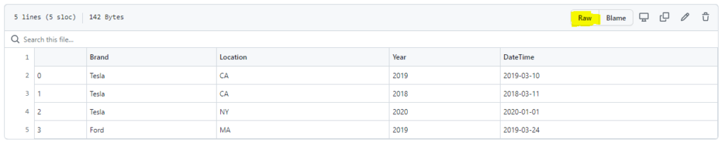 Python Pandas: Read CSV from Github step 1