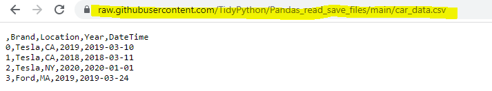 Python Pandas: Read CSV from Github step 2