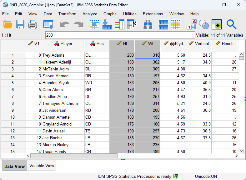 SPSS-Data example for correlation analysis