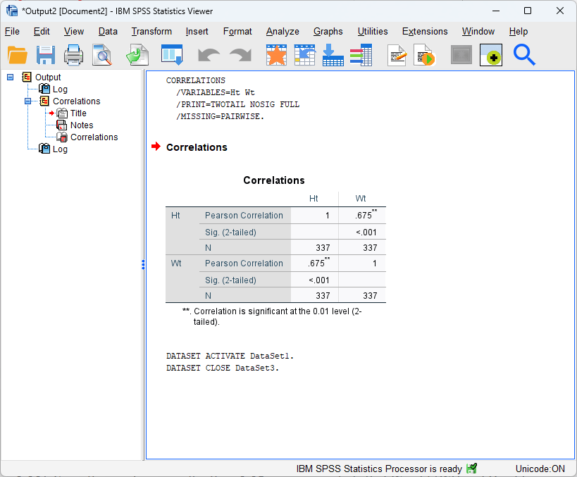 SPSS - correlation results