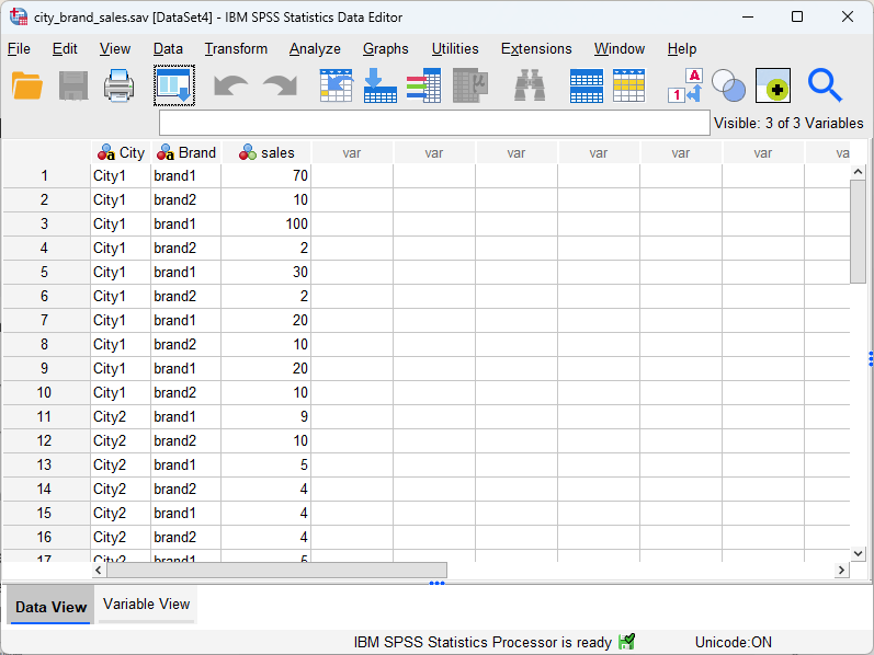 SPSS - Data View - Data Example for plot - Plot Interaction Effects of Categorical Variables