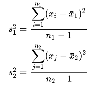 Formula of sample variance for two sample t-test