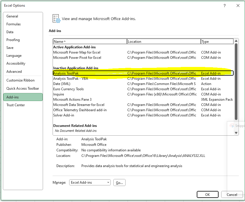 Step 3 of solving data analysis not show up in Excel