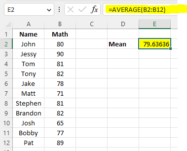 Calculate mean for one column in Excel