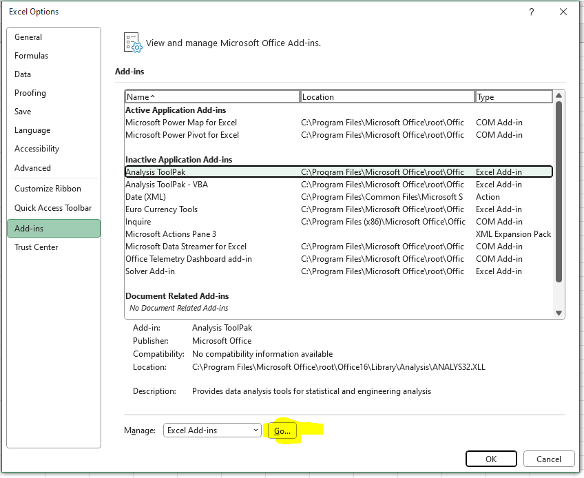 Step 4 of solving data analysis not show up in Excel