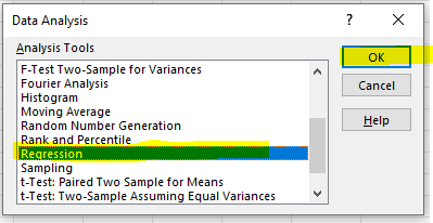 Regression option in Excel 