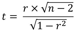 t-statistic formula for correlation coefficient