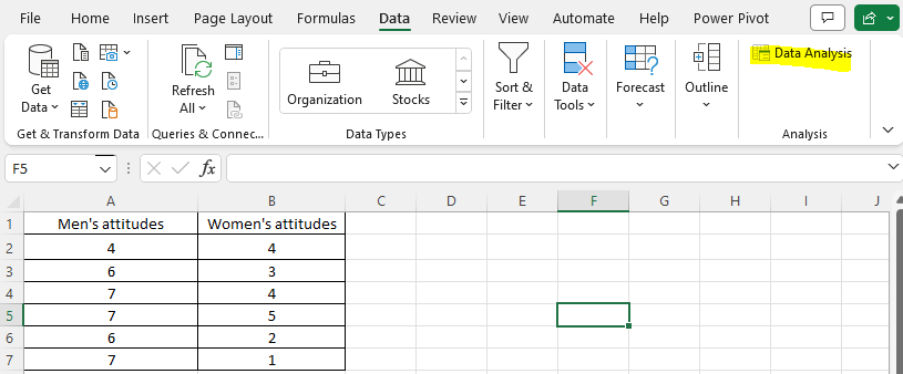 Data Analysis add-in in Excel