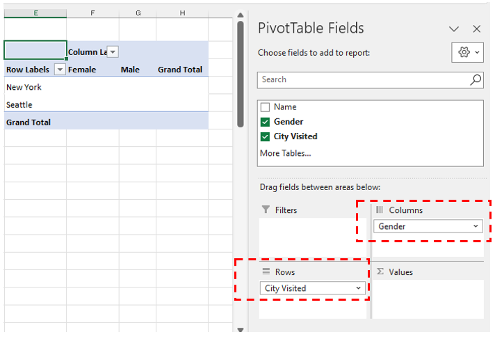 Step 3: Drag variables to columns and rows