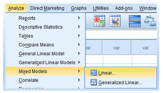 Step 1 of doing linear mixed effect analysis in SPSS