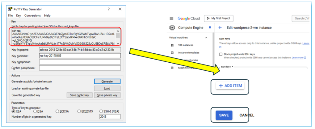 phpMyAdmin for WordPress on Google Cloud - Step of add SSH key to Google Cloud