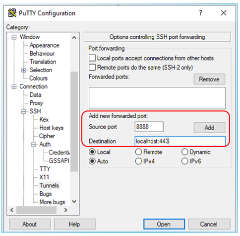 phpMyAdmin for WordPress on Google Cloud - Add Tunnels information on PuTTY