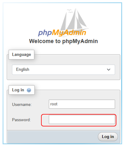 phpMyAdmin for WordPress on Google Cloud - Type Password into phpMyAdmin