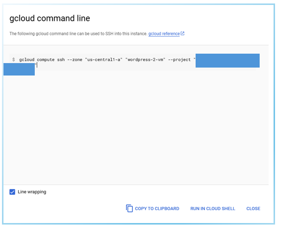 Access WordPress files on Google Cloud - gcloud command line