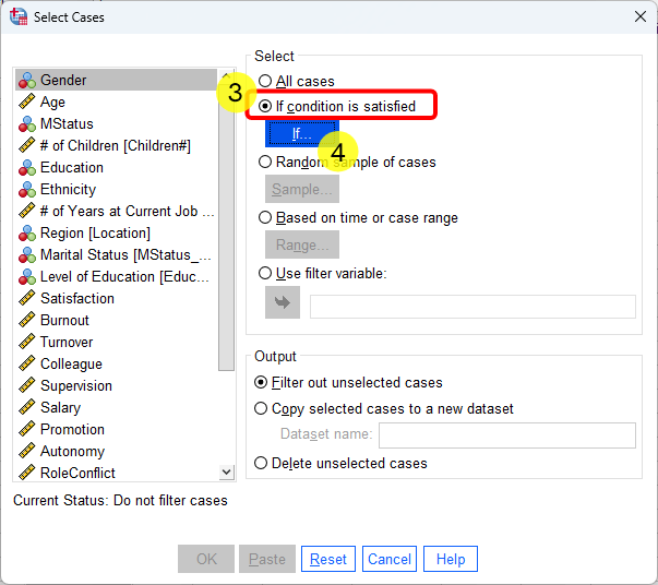 SPSS select cases - steps 3 and 4