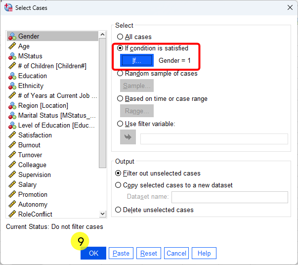 SPSS select cases - step 9