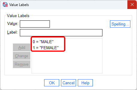 SPSS variable view window - the meaning of numbers in variables.