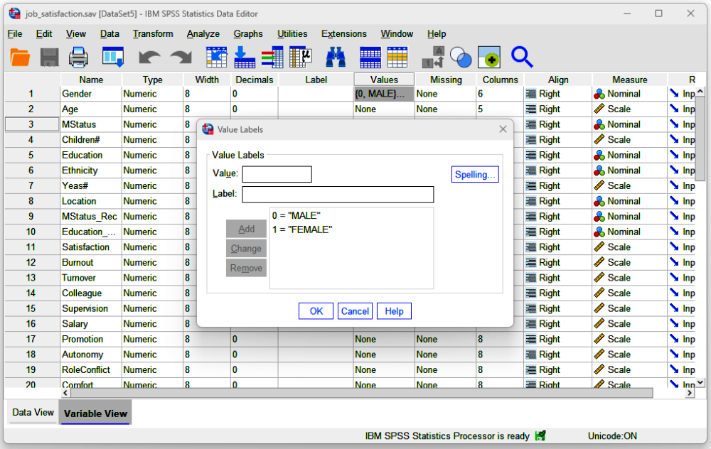 SPSS: Example for the usage of variable view
