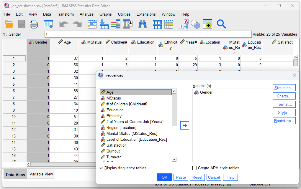 SPSS: Example of descriptive statistics - Frequency analysis - steps on SPSS