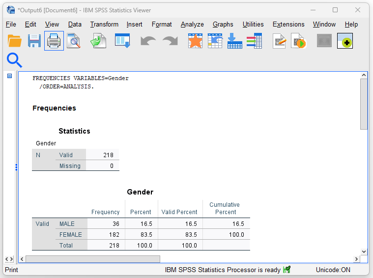 SPSS: Example of descriptive statistics - Frequency analysis - SPSS output