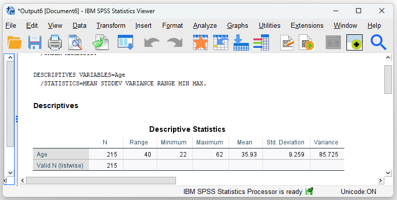 SPSS: Example of descriptive statistics - mean - SPSS output
