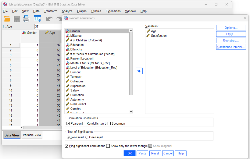 SPSS: Example of inferential statistics - Correlation - steps on SPSS